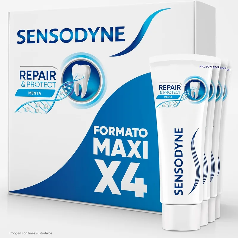 Sensodyne ▫️ Pastas dentífricas Repair & Protect com sabor a menta, proteção e alívio da sensibilidade dentária, embalagem de 4 x 75 ml