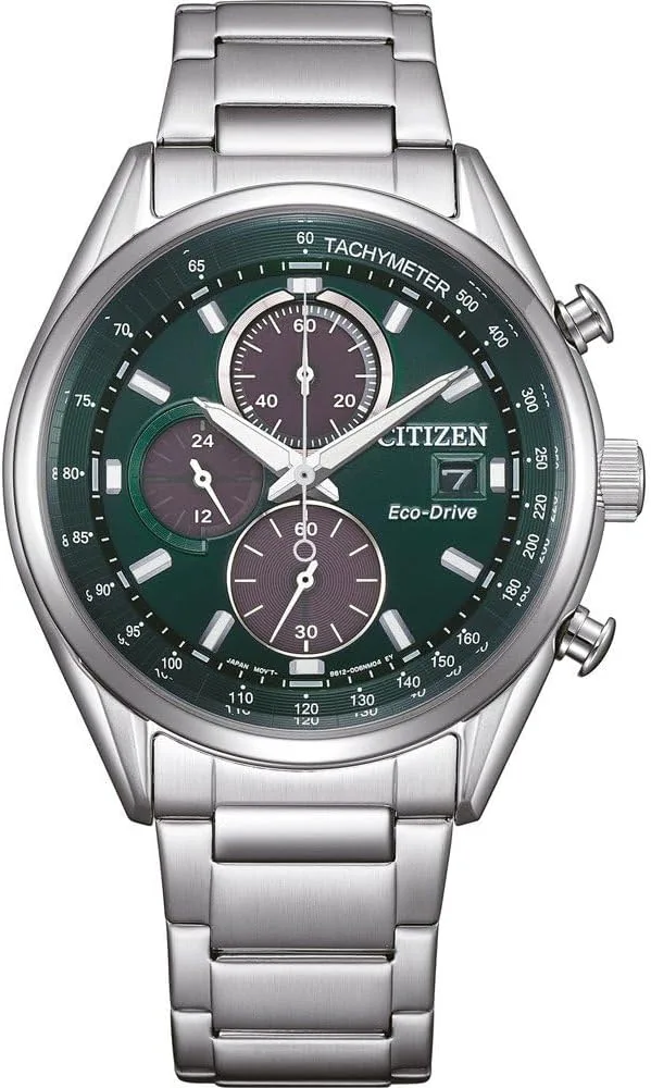 Citizen ▫️ Relógio analógico de quartzo para homem com bracelete em aço inoxidável CA0459-79X, verde, bracelete