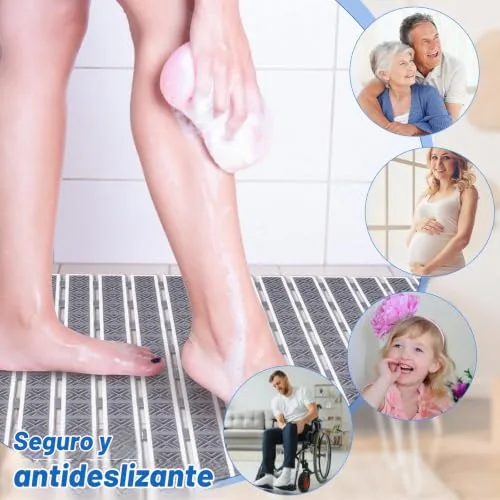Dadabig ▫️ Tapete antiderrapante para casa de banho 40 x 70 cm, tapete antiderrapante para duche em TPE, tapetes de massagem com ventosas e orifícios de drenagem, para casas de banho, duches e sanitas, cinzento 2