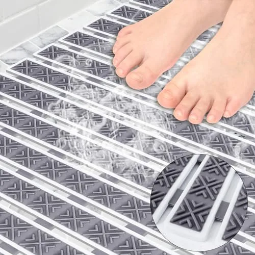 Dadabig ▫️ Tapete antiderrapante para casa de banho 40 x 70 cm, tapete antiderrapante para duche em TPE, tapetes de massagem com ventosas e orifícios de drenagem, para casas de banho, duches e sanitas, cinzento 4