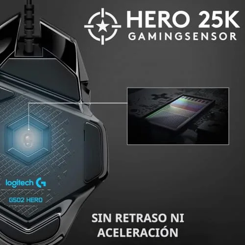 Logitech G ▫️ Rato para jogos com fio Logitech G502 Hero de alto desempenho e tapete para jogos G240, em tecido, otimizado para sensores de jogos, atrito superficial 4