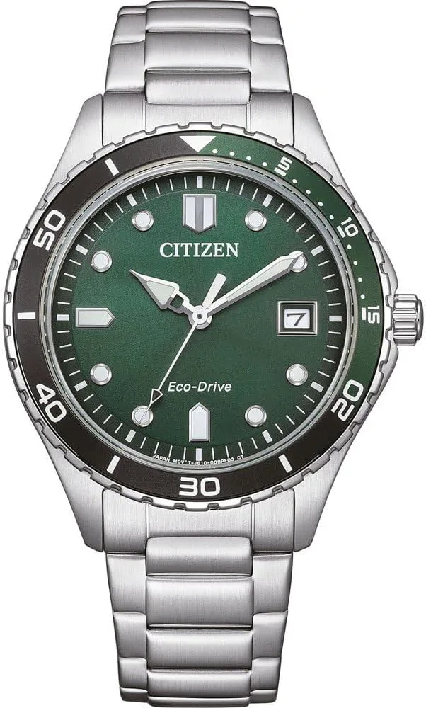 Citizen AW1828-80X - Relógio de pulso analógico de quartzo para homem com bracelete em aço inoxidável, verde, bracelete