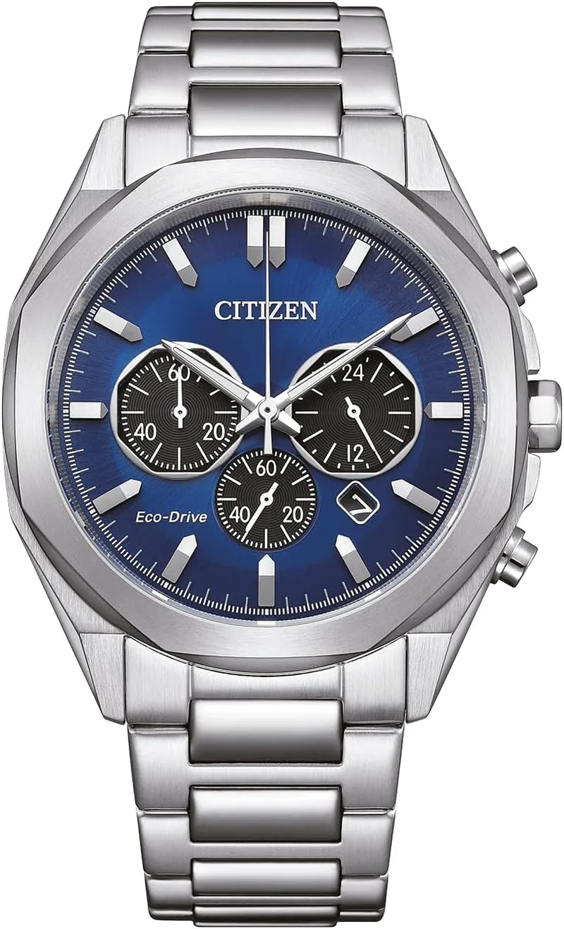 Citizen ▫️ Relógio analógico de quartzo para homem com bracelete em aço inoxidável CA4590-81L, azul, bracelete