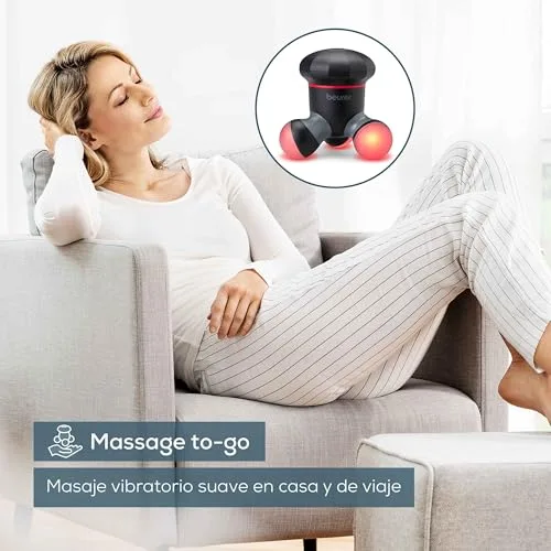 Beurer ▫️ Mini-massajador MG 18, massajador elétrico de mão para uma massagem suave com vibrações, ideal para as costas, o pescoço, os braços e as pernas, com luz LED, portátil, preto, 1 unidade 2