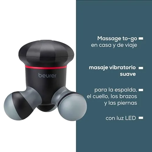 Beurer ▫️ Mini-massajador MG 18, massajador elétrico de mão para uma massagem suave com vibrações, ideal para as costas, o pescoço, os braços e as pernas, com luz LED, portátil, preto, 1 unidade 6