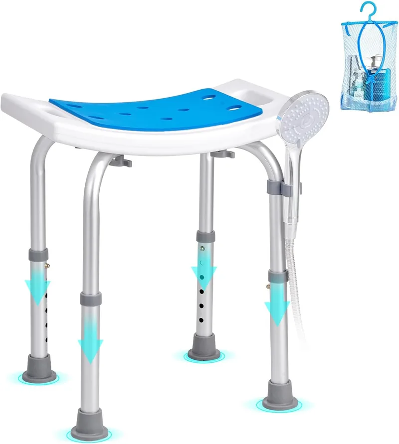 VEVOR ▫️ Assento de duche antiderrapante regulável em altura 360-490 mm Banco de duche Carga 158,8 kg Cadeira de duche em alumínio e PE, auxiliar de duche para idosos, grávidas, casa de banho