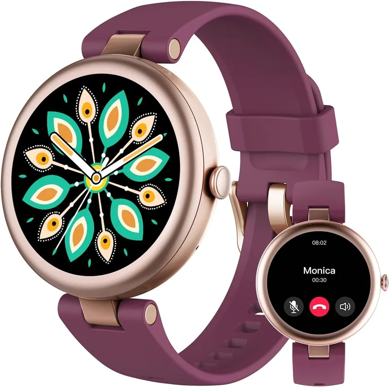 SHANG WING ▫️ Relógio inteligente feminino pequeno redondo redondo atendimento de chamadas para Android iOS Watch Fitness Watch pedômetro pulso monitor de freqüência cardíaca medidor de saturação notificações do Whatsapp (roxo)