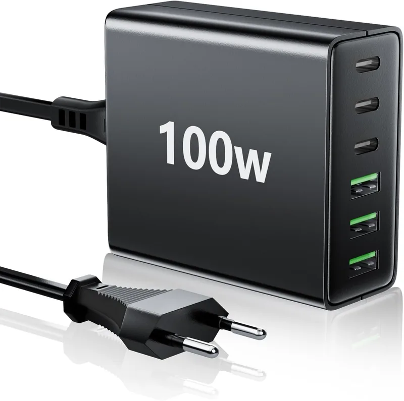 HSSNS ▫️ Carregador USB-C múltiplo : 100 W, 6 portas, carregador rápido com USB-C e USB-A, fonte de alimentação portátil para iPad, série iPhone e outros smartphones