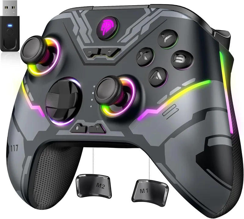 EasySMX ▫️ Comando de PC sem fios X15 com luz RGB - Gamepad Hall Joystick e Trigger - Prenda ideal para amigos no Natal ou aniversário - Bateria recarregável de 1000mAh para PC/Switch/Mobile/Tablet - Cinzento