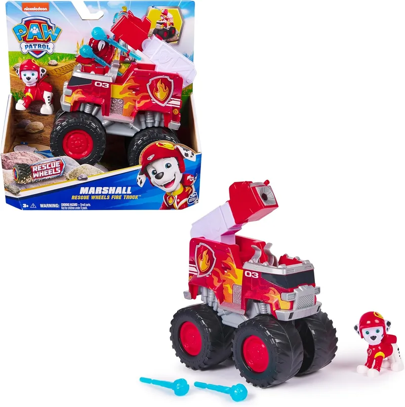 Paw Patrol ▫️ Patrulha Canina da Patrulha da Pata - Pack Figura Marshall Rodas de Salvamento e Camião de Bombeiros Lança Projécteis - Brinquedos Patrulha Canina da Patrulha da Pata - Brinquedos para Crianças 3 anos + - Prenda Rapaz 3 anos