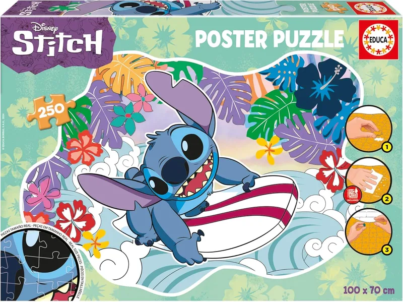 Educa ▫️ Puzzle Stitch | Poster Puzzle 250 peças Puzzle para crianças com forma exterior especial e grandes dimensões: 100 x 70 cm (19963)