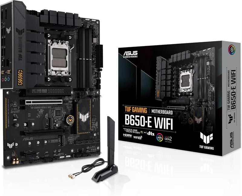 ASUS ▫️ TUF GAMING B650-E WIFI - Placa-mãe AMD B650 Ryzen AM5 ATX (VRM de 8+2 estágios, PCIe 5.0, M.2, PCIe 5.0, Ethernet de 2,5 Gb, Wi-Fi 6E, HDMI, DP, USB Type-C, AI Noise Cancelling, Aura Sync RGB)