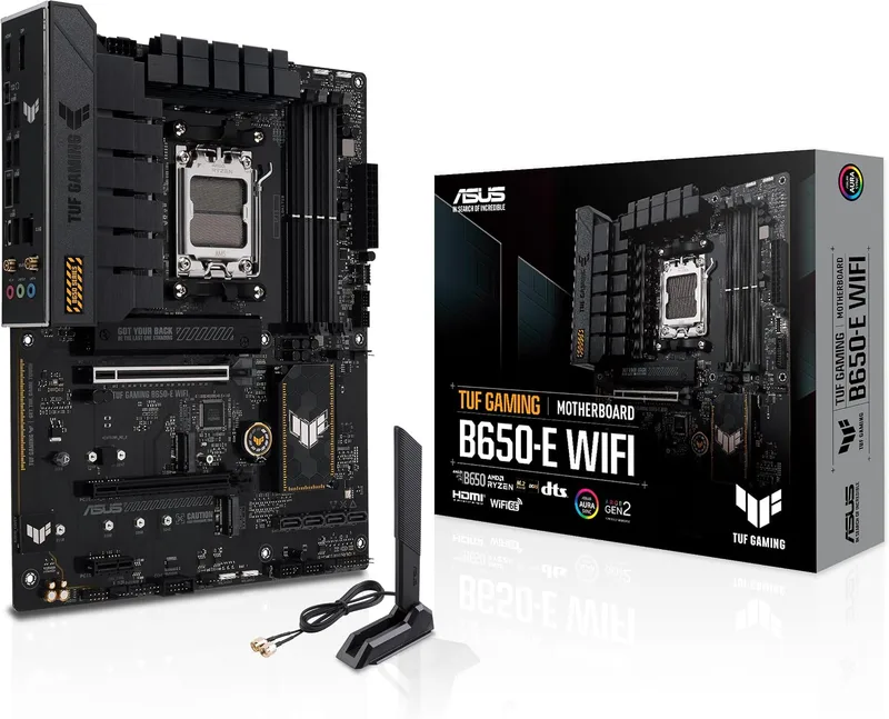 ASUS ▫️ TUF GAMING B650-E WIFI - Placa-mãe ATX AMD B650 Ryzen AM5 (VRM de 8+2 fases, PCIe 5.0, M.2, PCIe 5.0, Ethernet de 2,5 Gb, Wi-Fi 6E, HDMI, DP, USB Tipo C, cancelamento de ruído por IA, Aura Sync RGB)