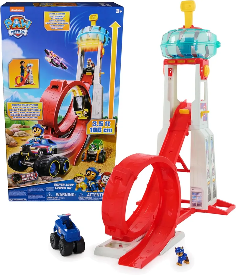 Paw Patrol Paw Patrol - Super Loop Tower HQ Vehicle Launcher Stage com Luzes e Sons + Carro e Figura de Perseguição Paw Patrol Paw Patrol Toys - Prenda para Rapaz 3 anos + - Brinquedos para Rapazes Rapazes 3 anos +