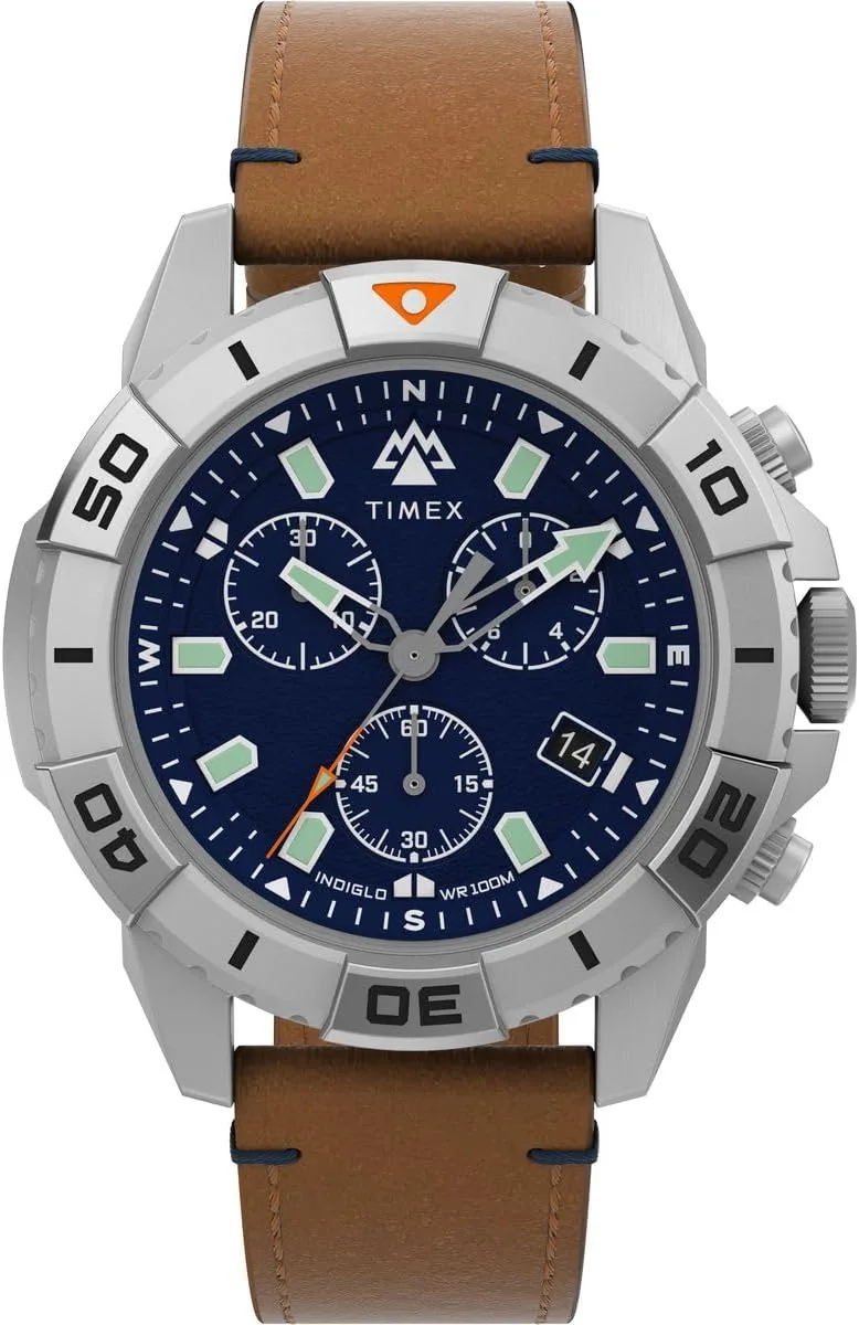 Timex ▫️ Relógio de quartzo cronógrafo para homem com bracelete em pele Ridge Chrono