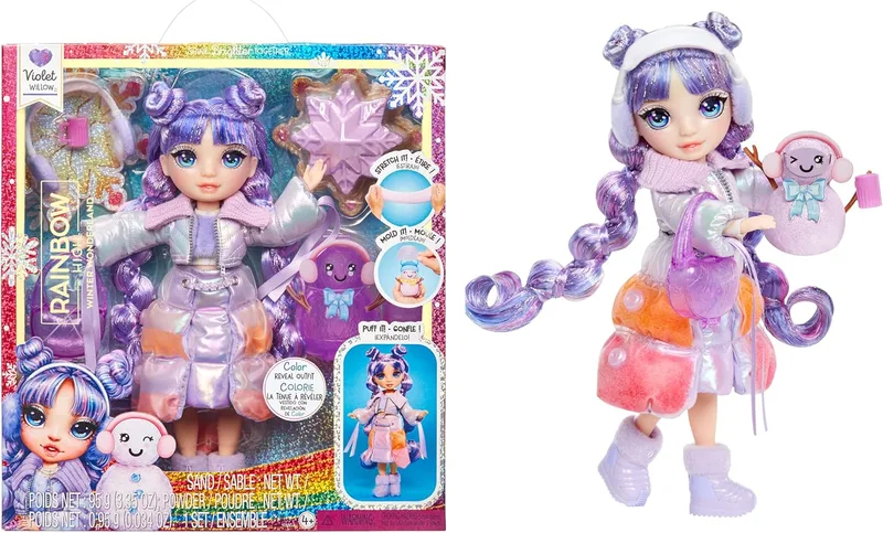 RAINBOW HIGH ▫️ Winter Wonderland - Violeta (Roxo) - Boneca de 28 cm com neve mágica escondida que incha com a água. Inclui Kit Boneco de Neve, Crianças 4-12 anos e Coleccionadores.