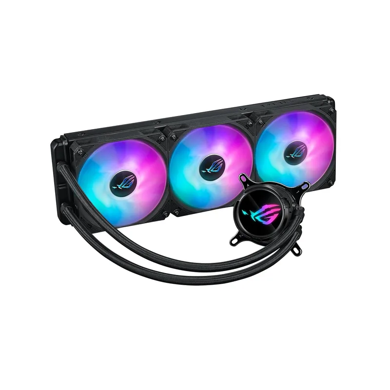 ASUS ▫️ ROG Strix LC III 360 ARGB - Arrefecedor de líquidos AiO com bloco de água rotativo a 360°, bomba Asetek Gen7 v2, ventoinhas ROG ARGB e efeitos de iluminação Aura personalizados