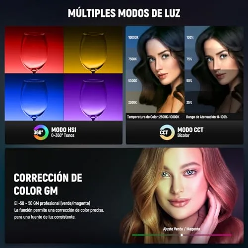 NEEWER ▫️ Anel de Luz LED RGB de 18 polegadas com controlo por aplicação, tripé e suporte para telemóvel, 42 W, regulável de 2500 K a 10 000 K, GM ±50, bicolor, CRI 97+/TLCI 98+, 360° com todas as cores, 18 cenários para fotografia, TikTok e vlog, RGB18 II 3