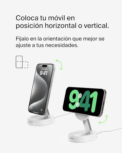 Belkin ▫️ Carregador sem fios BoostCharge Pro Qi2 compatível com MagSafe, suporte de carregamento magnético rápido conversível de 15 W, para Apple iPhone 17, Air, Pixelsnap, AirPods, adaptador de 20 W - Branco 4