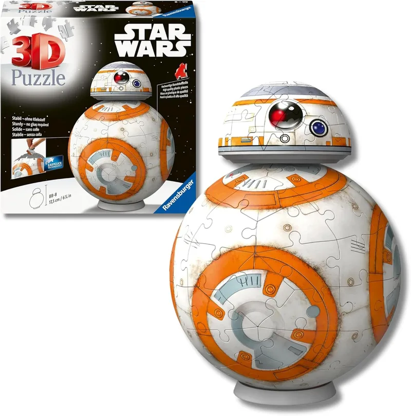 Ravensburger - Puzzle 3D para crianças BB8 Star Wars : Puzzles 3D para crianças a partir dos 8 anos : 99 peças de puzzles de modelo montado : Prenda para crianças a partir dos 8 anos