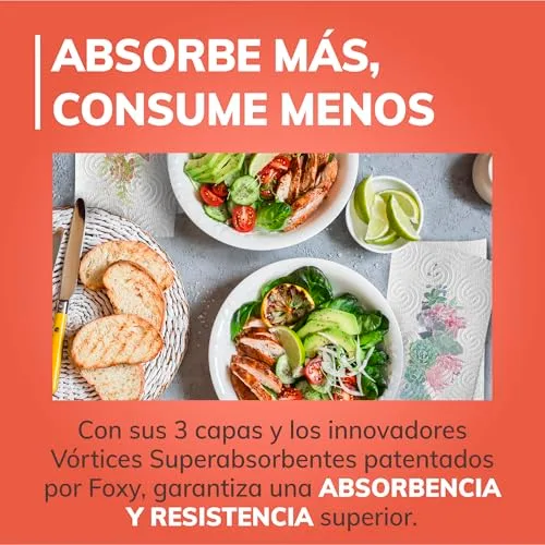 Foxy ▫️ Papel de cozinha Asso Ultra, 18 rolos, 3 camadas absorventes, com padrão, certificação FSC, energia elétrica renovável, embalagem reciclável produzida com plástico reciclado 2