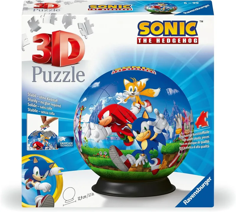 Ravensburger - Puzzle 3D Sonic Ball para crianças | Puzzles 3D para crianças a partir dos 6 anos | Conjuntos de 72 peças | Puzzles para crianças a partir dos 6 anos | Prenda para crianças a partir dos 6 anos