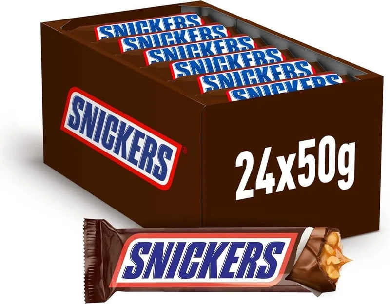 Snickers ▫️ Chocolatina com Manteiga de Amendoim, Caramelo e Manteiga de Amendoim com cobertura de Chocolate de Leite (24 x 50g)