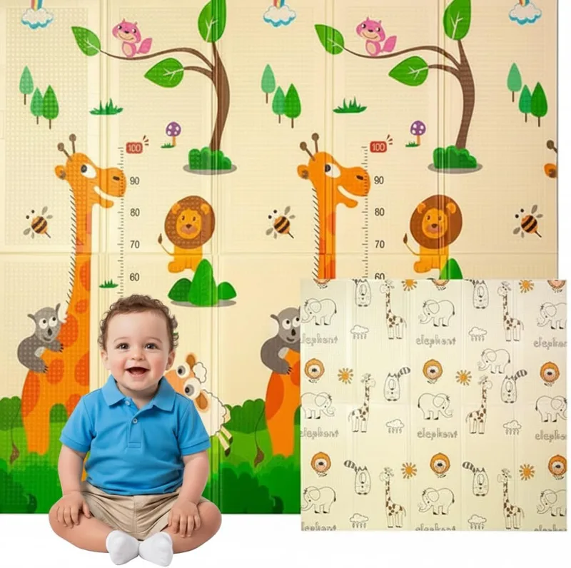 Edibaby ▫️ Tapete de bebé almofadado dobrável, Design infantil, Tapete de chão reversível, Reversível, XPE, Tapete de bebé