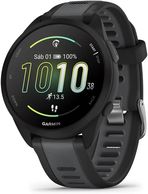 Relógio de corrida inteligente Garmin Forerunner 165 com GPS, ecrã tátil AMOLED, métricas optimizadas, planos de treino, Garmin Pay, tempo de corrida de 11 dias, preto