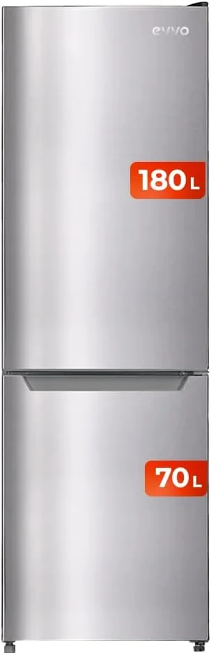 EVVO ▫️ Frigorífico combinado No Frost, Capacidade do frigorífico 180 L, Congelador 70 L, Motor Inverter, 54 cm de largura, Smart ECO, Fluxo de ar múltiplo, Luz interior LED, Painel tátil LED (F52X Cor: Aço inoxidável)