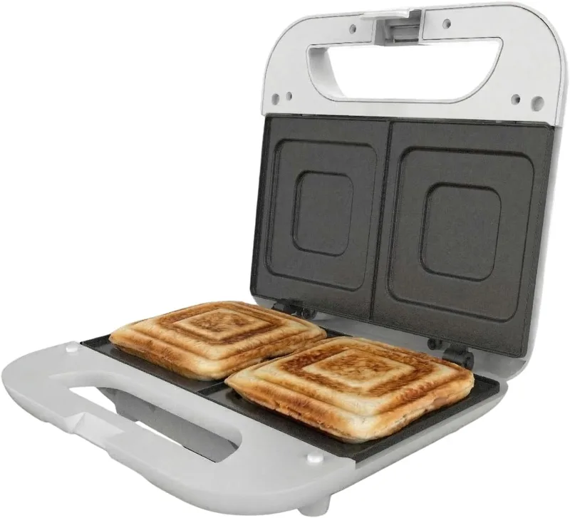 Solac ▫️ Sanduicheira Buon Sandwich II, Para 2 Sanduíches, 750W, Placas Quadradas Antiaderentes, Pega Cool Touch, Fácil de Limpar, Compacta e Rápida, Tostagem Uniforme, Luz de Funcionamento, Branca