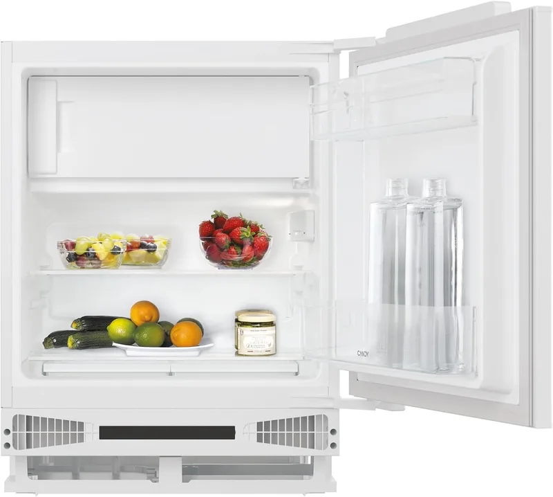CANDY ▫️ CM4SE68W, Mini-frigorífico embutível de bancada, Largura 60 cm, Altura 82 cm, Capacidade 111 L, Controlo mecânico da temperatura, Iluminação LED, Prateleiras interiores em vidro, 40 dB, Branco