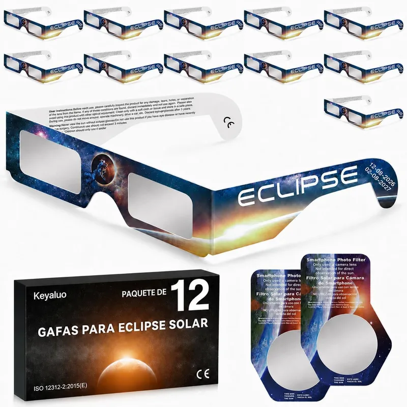 Keyaluo ▫️ 6/12/100 Óculos para eclipse solar homologados, com certificação EN ISO 12312-2:2015(E) e CE, aprovação AAS 2026, óculos para eclipse solar para observação direta do sol