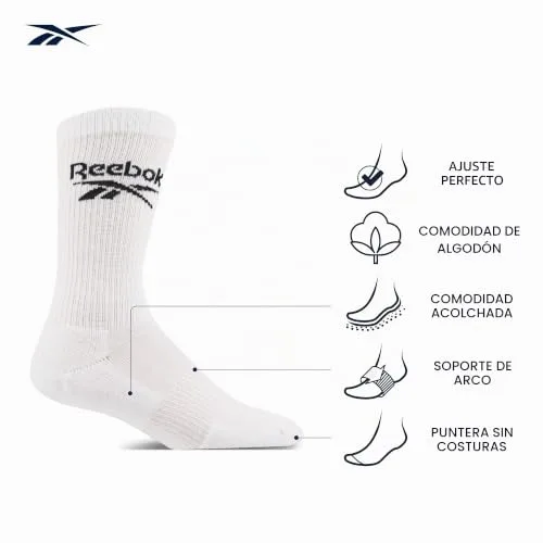 Reebok ▫️ Meias Core Crew unissexo para adulto (Conjunto de 3) 2
