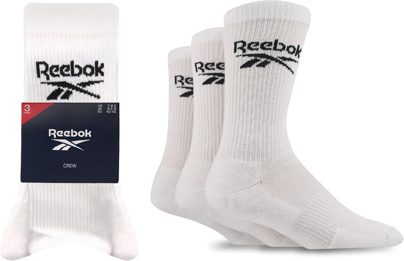 Reebok ▫️ Meias Core Crew unissexo para adulto (Conjunto de 3)
