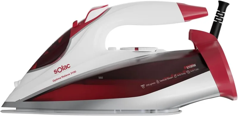 Solac ▫️ Optima Relieve 3100 - Ferro a vapor de 3100 W, fluxo de vapor de 220 g/min, cerâmica