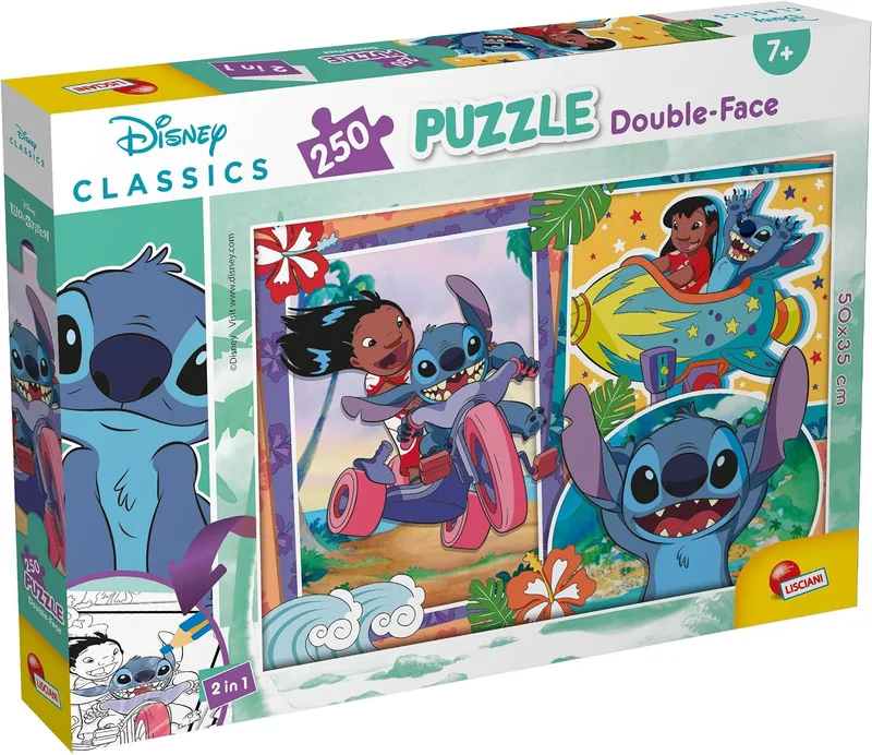 Liscianigiochi ▫️ LISCIANI Disney Lilo & Stitch Puzzle de dupla face para colorir, 250 peças