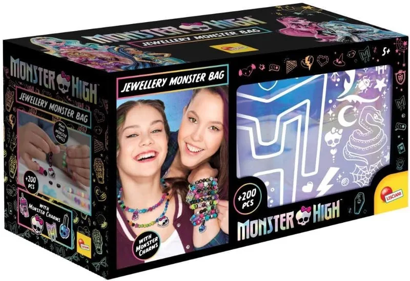Liscianigiochi ▫️ Lisciani - MONSTER HIGH - JOIAS ASSUSTADORAS - Bolsa de joias com kit - Acessórios de moda - Kit de criação de joias - Crie colares e pulseiras - Para crianças a partir dos 5 anos