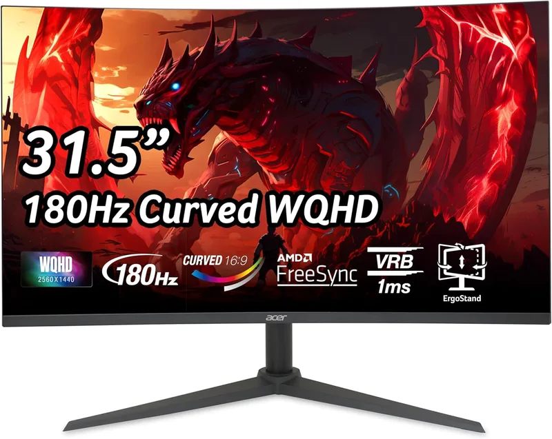 Acer ▫️ Nitro XZ2 XZ322QU V3, Monitor de jogos curvo WQHD 180 Hz de 31,5" (2560x1440, 16:9, 400 Nits, Tempo de resposta de 1 ms (VRB), AMD FreeSync, 1xHDMI, 1xDP 1.4), Monitor para PC, Cor: Preto