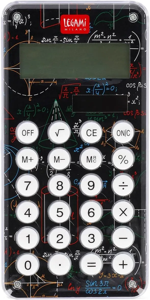 Legami ▫️ Calculadora, Sistema Two Way Power: Fornece energia mesmo em situações de falta de luz, de bolso com ecrã de 8 dígitos, pilha LR1130 incluída, dimensões 6,5 x 15 x 1,5