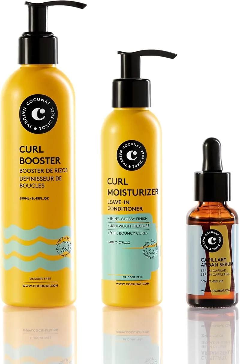 COCUNAT ▫️ Plano Cachos Brilhantes - Hidratante Leave In + Potenciador de Cachos + Sérum Óleo de Argan - Método Cachos - Hidrata, Desembaraça, Nutre, Elimina o Frizz - 250ml+150ml + 30ml