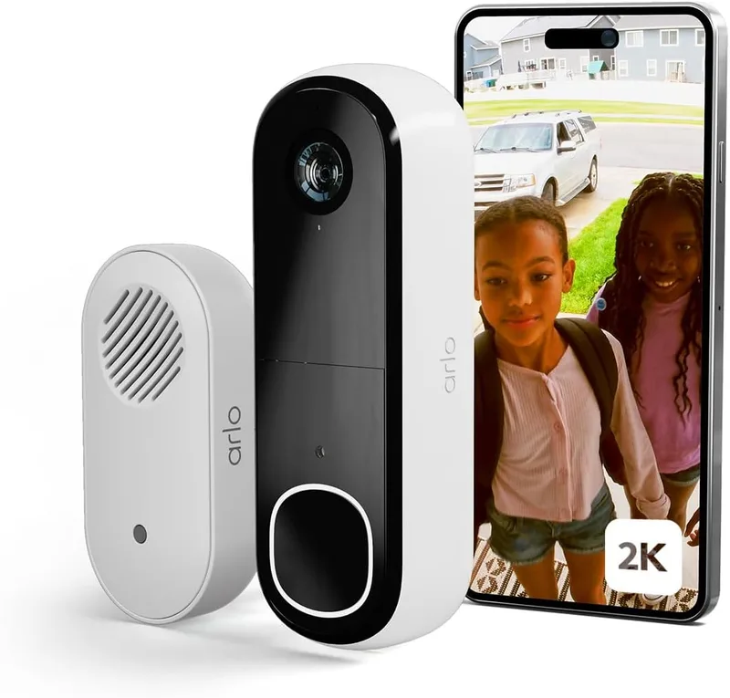 Arlo ▫️ Essential 2K Videoporteiro Wi-Fi + Campainha sem fios para exterior, campainha doméstica, detetor de movimento, visão noturna, áudio bidirecional, versão de avaliação da aplicação Secure incluída, 1 câmara, branca
