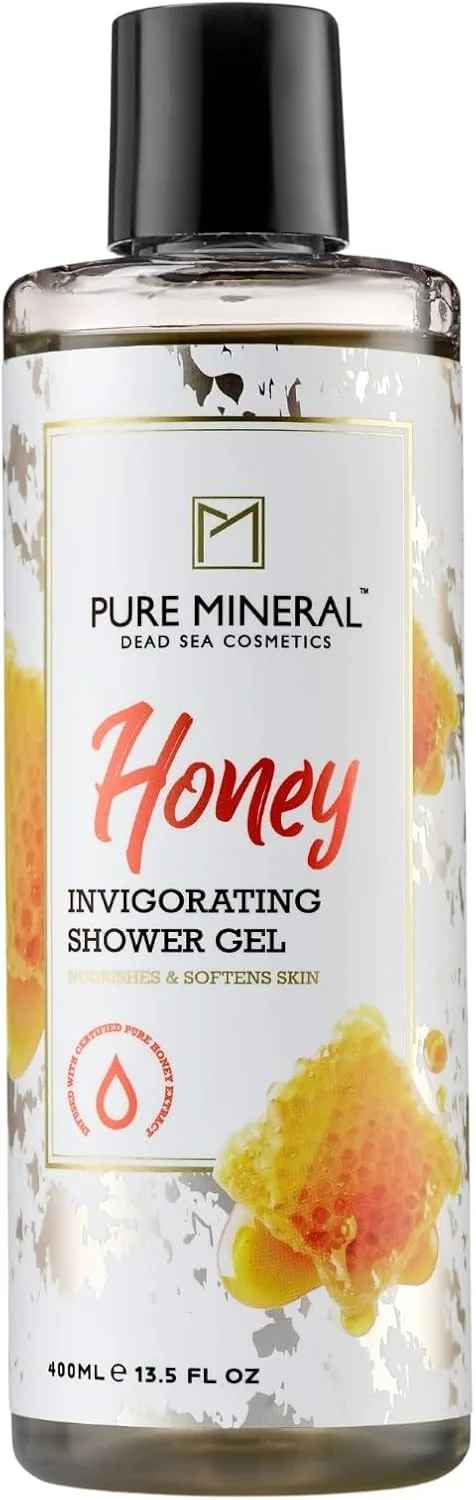 M PURE MINERAL DEAD SEA COSMETICS ▫️ Gel de duche Pure Mineral Moisturising Honey - Gel corporal com extrato de minerais do Mar Morto - Limpeza suave e nutritiva para todos os tipos de pele - Aroma natural de mel - 400 ml