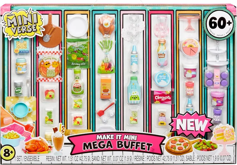 MGA'S MINIVERSE ▫️ Make It Mini Mega Buffet - Mini coleccionáveis, faça você mesmo, conjunto de resina, réplicas de alimentos, para coleccionadores e crianças a partir dos 8 anos, NÃO comestíveis
