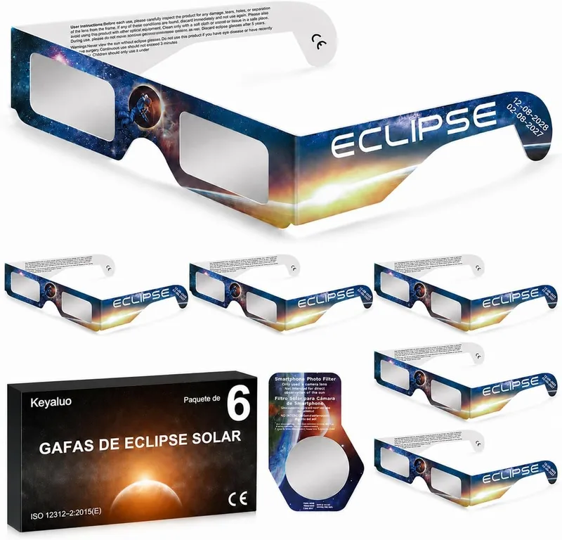 Keyaluo ▫️ 6/100 Óculos para eclipse solar homologados, com certificação EN ISO 12312-2:2015(E) e CE, aprovação AAS 2026, óculos para eclipse solar para observação direta do sol