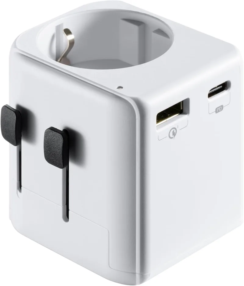 Ewent ▫️ Adaptador de tomada, adaptador de viagem universal adaptador de tomada universal para inglês (Schuko) com 1 porta USB tipo C + 1 porta USB, para EUA, Reino Unido, AUS, China, Canadá, Japão e mais de 100 países