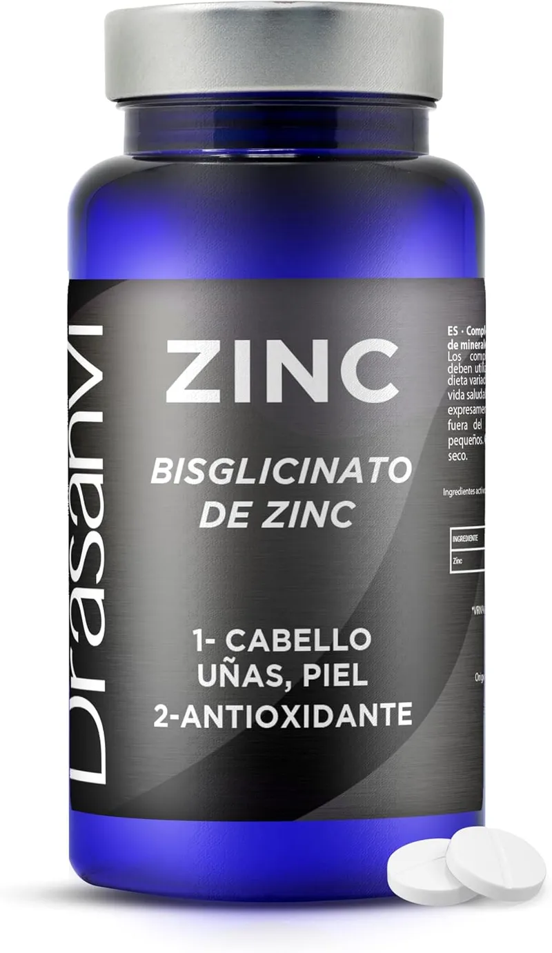 Drasanvi ▫️ Bisglicinato de zinco 550 mg em 90 comprimidos diários sem glúten | Elevada biodisponibilidade, para o sistema imunitário, o descanso e o equilíbrio hormonal, antioxidante natural para tomar diariamente