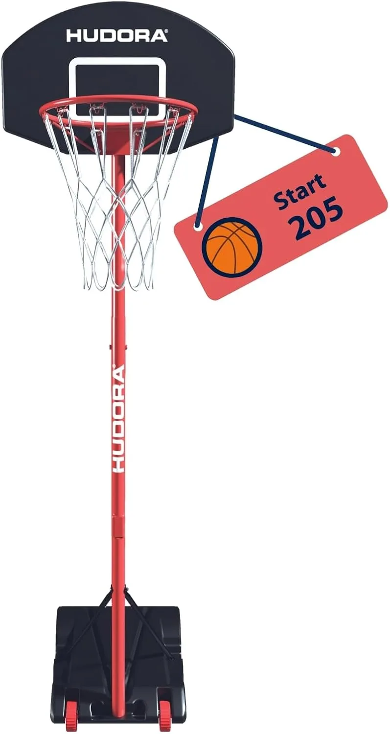 Hudora ▫️ Start Suporte de Basquetebol - Altura ajustável - móvel com suporte para crianças e adolescentes - Cesto de basquetebol para exterior com rodas