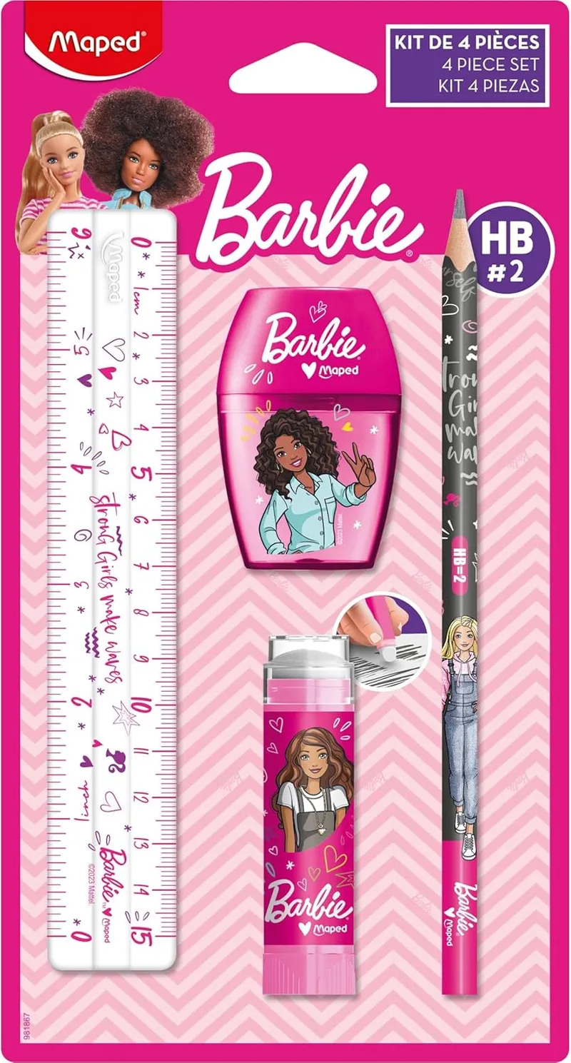 Maped ▫️ Barbie Mini Stationery Set - Colorir e Criar com Facilidade - Estojo de Lápis de Cor - Borrachas Incluídas -