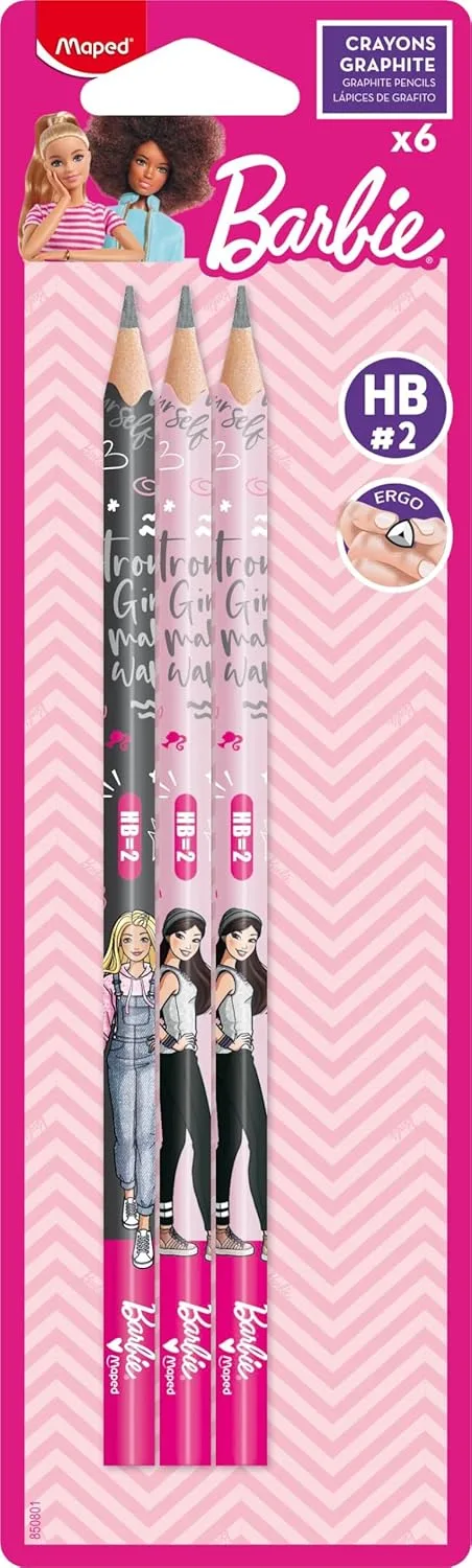 Maped ▫️ Lápis de Grafite para Crianças - Lápis de Grafite Barbie X6 - Cores Vibrantes e Duradouras - Colorir, Estojo para Colorir - Material Escolar Ideal -